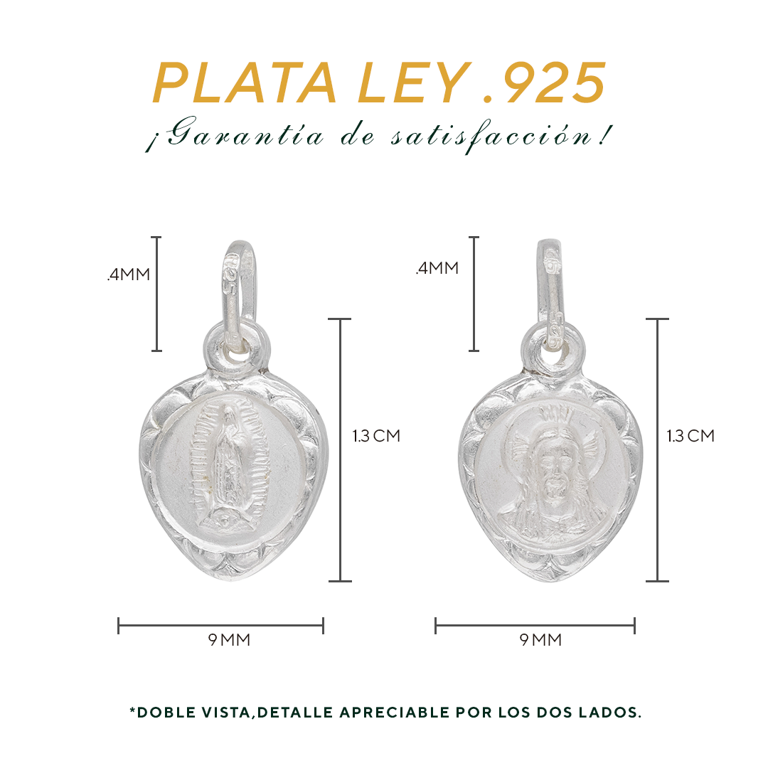 Dije Plata Ley .925 Sochapada doble vista Virgen de Guadalupe  y Sagrado corazón de Jesús SYB-17  - Joyería Religiosa