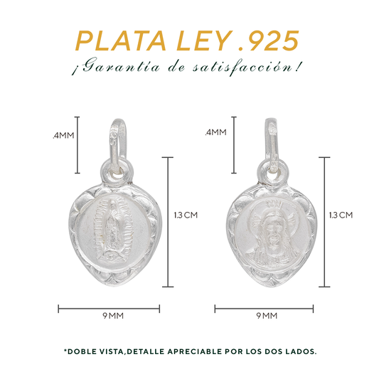 Dije Plata Ley .925 Sochapada doble vista Virgen de Guadalupe  y Sagrado corazón de Jesús SYB-17  - Joyería Religiosa