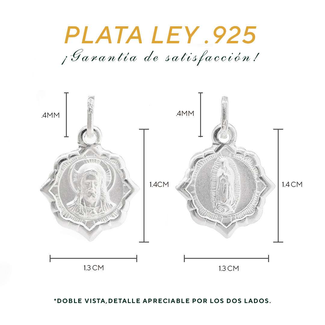 Dije de  Plata .925 doble vista  Sochapada Virgen de Guadalupe  y sagrado corazón Mod. SYC-02- Joyería Religiosa