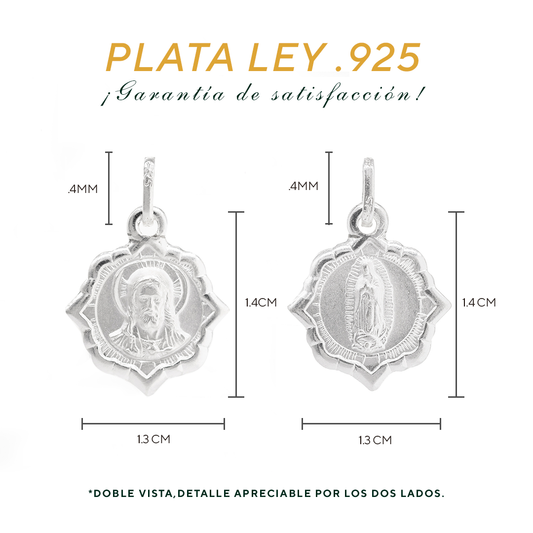 Dije de  Plata .925 doble vista  Sochapada Virgen de Guadalupe  y sagrado corazón Mod. SYC-02- Joyería Religiosa