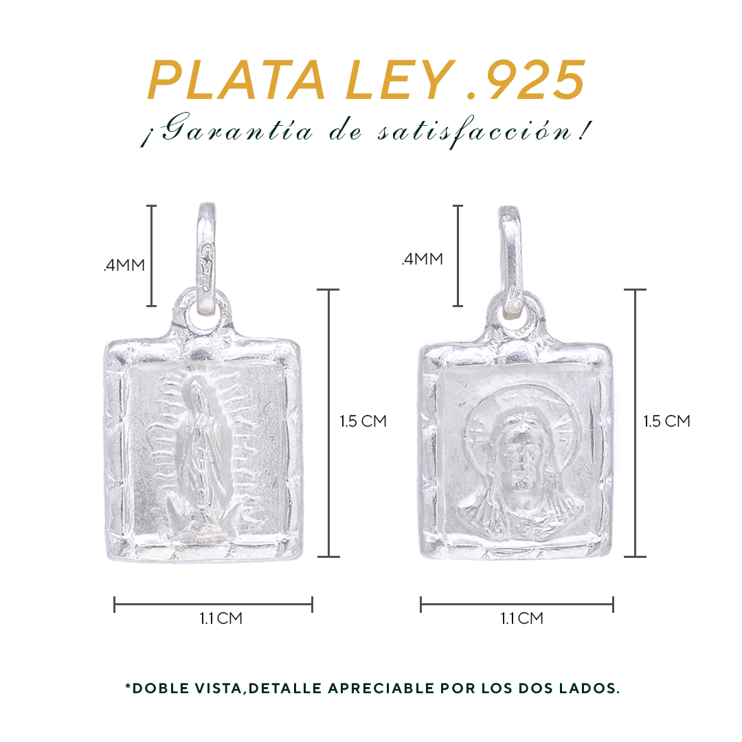 Dije Plata .925 Sochapada Doble vista Virgen de Guadalupe y sagrado corazón mod SYC-15  - Joyería Religiosa