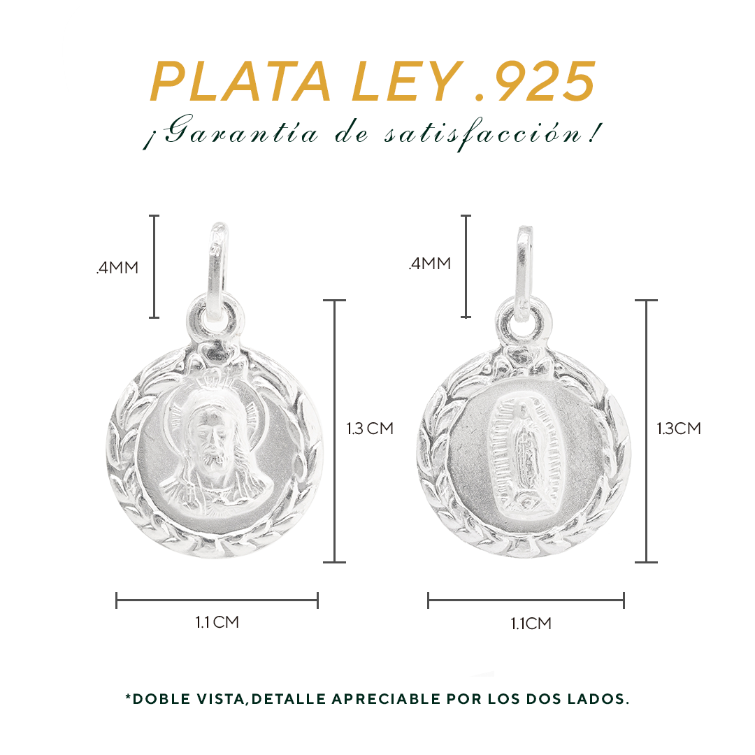 Dije  de Plata .925 doble vista  Sochapada Virgen de Guadalupe  y sagrado corazón de je sus Mod. SYC-19- Joyería Religiosa