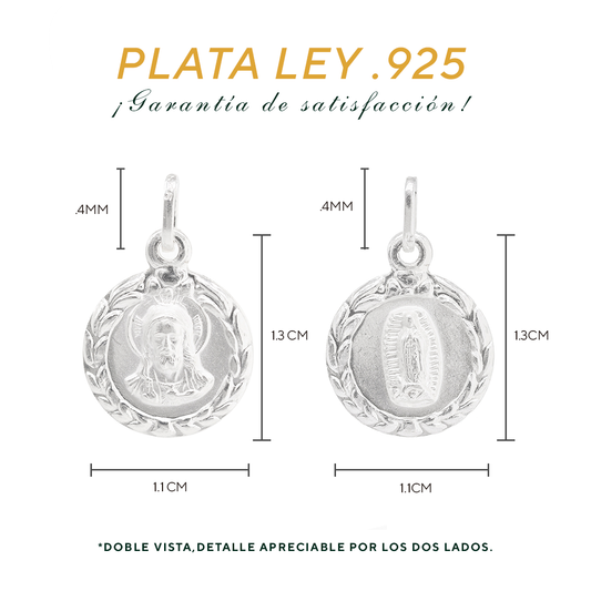 Dije  de Plata .925 doble vista  Sochapada Virgen de Guadalupe  y sagrado corazón de je sus Mod. SYC-19- Joyería Religiosa