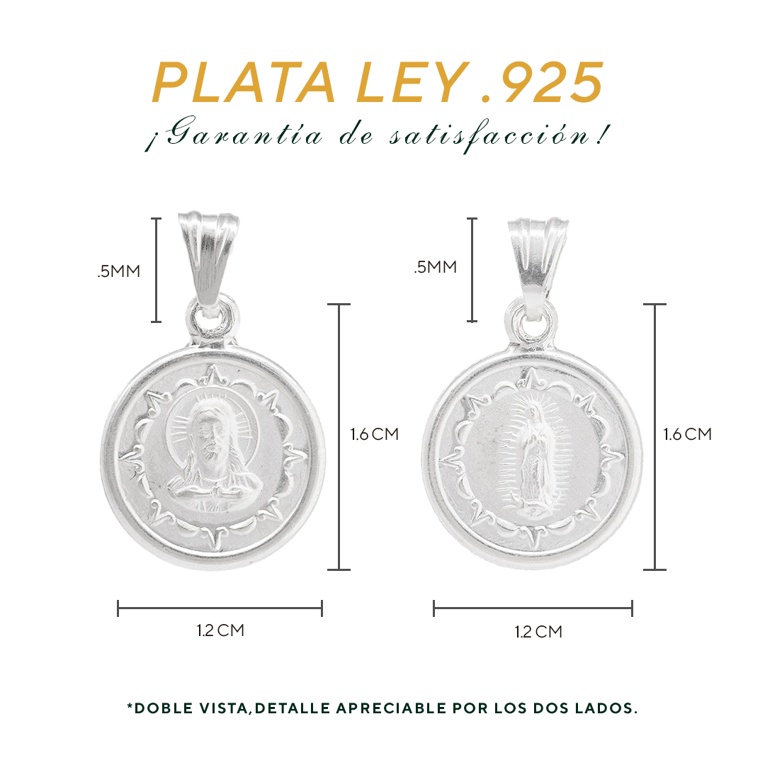 Dije Plataley .925  Doble vista Sochapada Virgen de Guadalupe  y Sagrado corazón de Jesús mod. SYG-04 - Joyería Religiosa