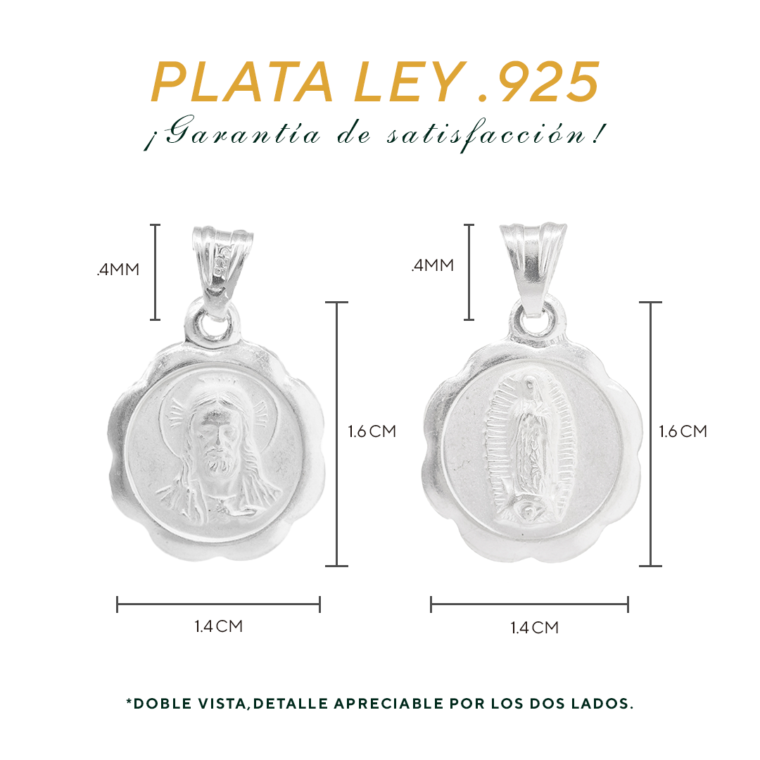 Dije de Plata .925 doble vista  Sochapada Virgen de Guadalupe y sagrado corazón de Jesús Mod. SYG-11 - Joyería Religiosa