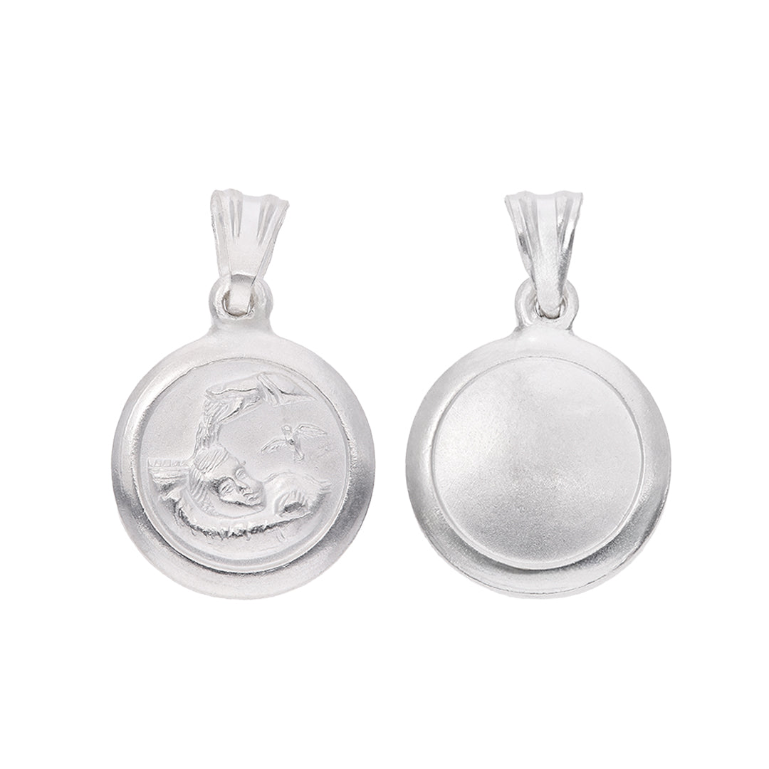 Medalla ángel querubín durmiente doble vista en plata .925 – frente y reverso sobre fondo blanco