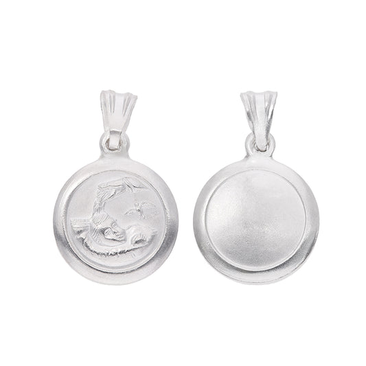 Medalla ángel querubín durmiente doble vista en plata .925 – frente y reverso sobre fondo blanco