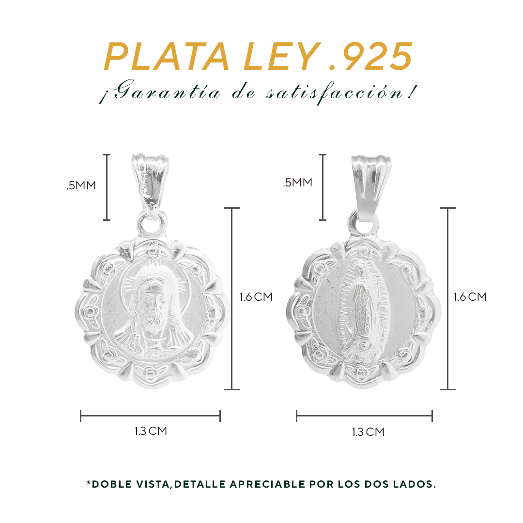 Dije de  Plata ley .925  Doble vista Sochapada Virgen de Guadalupe y Sagrado corazón de Jesús mod. SYG_37 - Joyería Religiosa