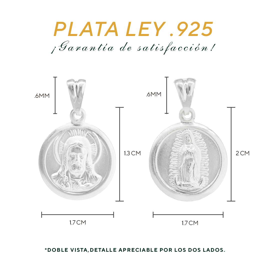 Dije  de Plata .925 doble vista Sochapada Virgen de Guadalupe  y Sagrado corazón de Jesús , mod. SYI-01- Joyería Religiosa