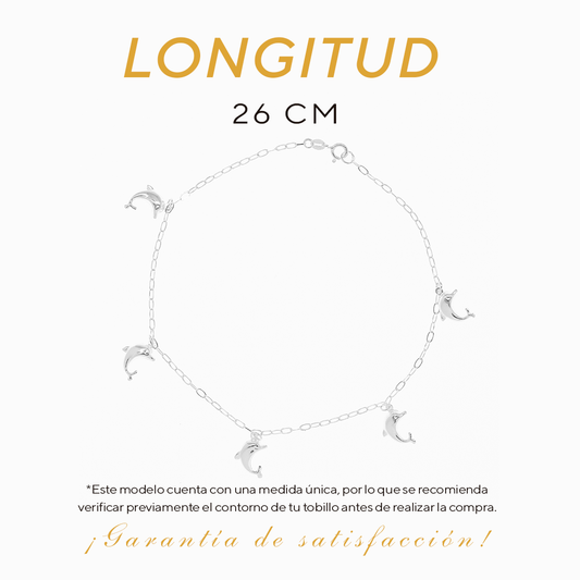Tobillera de Plata .925 - Dijes de Delfín (1mm - 26cm)