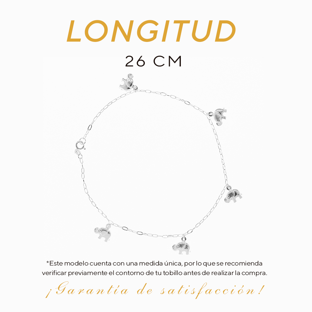 Tobillera de Plata .925 - Dijes de Elefante (1mm - 26cm)
