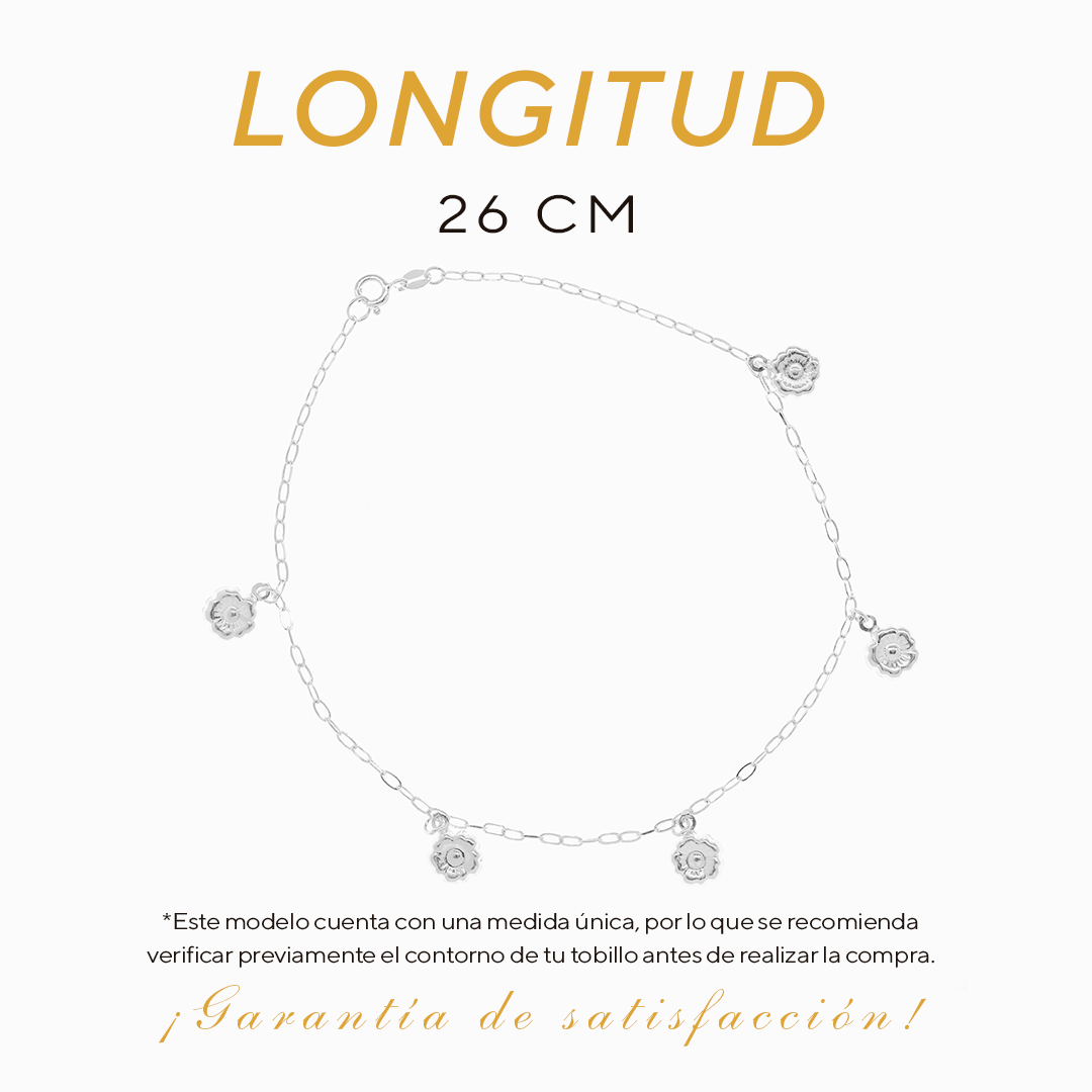 Tobillera de Plata .925 - Dijes de Flor (1mm - 26cm)