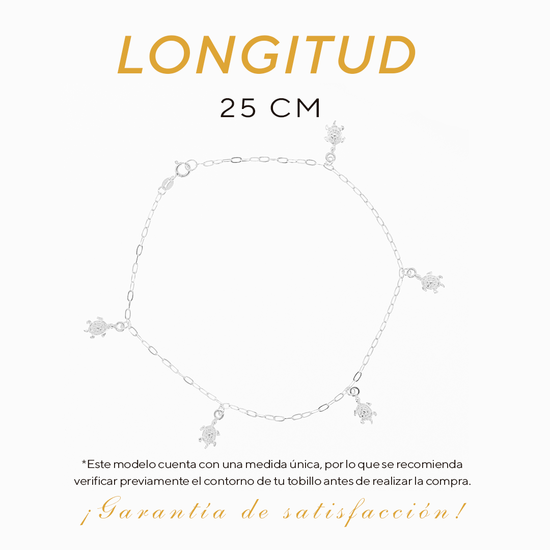Tobillera de Plata .925 - Dijes de Tortuga (1mm - 25cm)
