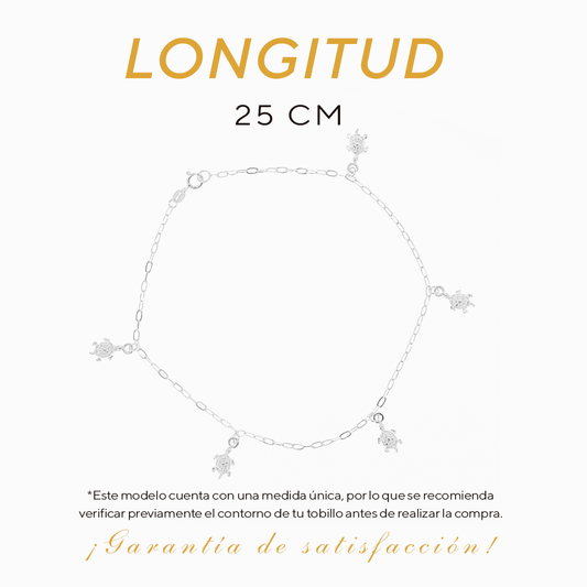 Tobillera de Plata .925 - Dijes de Tortuga (1mm - 25cm)
