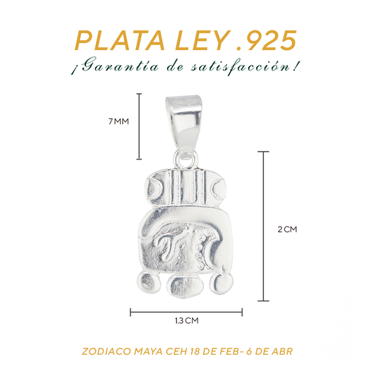 Dije de  Plata Ley .925 Zodiaco Maya Ceh ( 18 de Febrero - 6 de Abril)