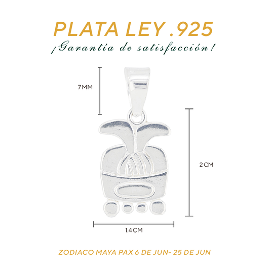Dije de Plata Ley .925 Zodiaco Maya Pax (  6 de junio -25 de junio)