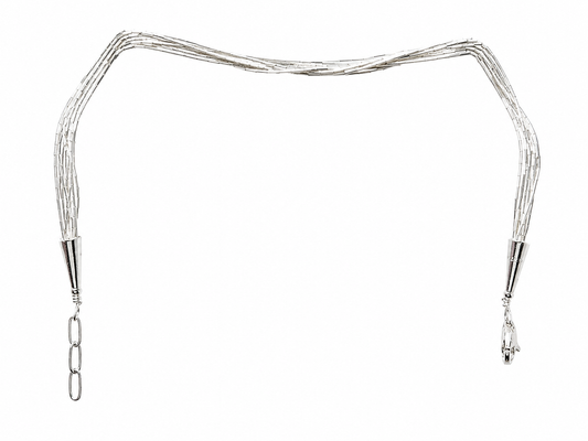 Pulsera de Plata .925 - Multihilo de Diez Hilos Cola de Rata Ultrafina con Terminales Cónicos Grandes y Extensión Paper Clip — 18 cm