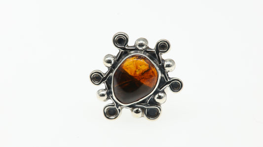 Anillo Plata 925 Ajustable con Ámbar Diseño 9 Mayoreo Menudeo