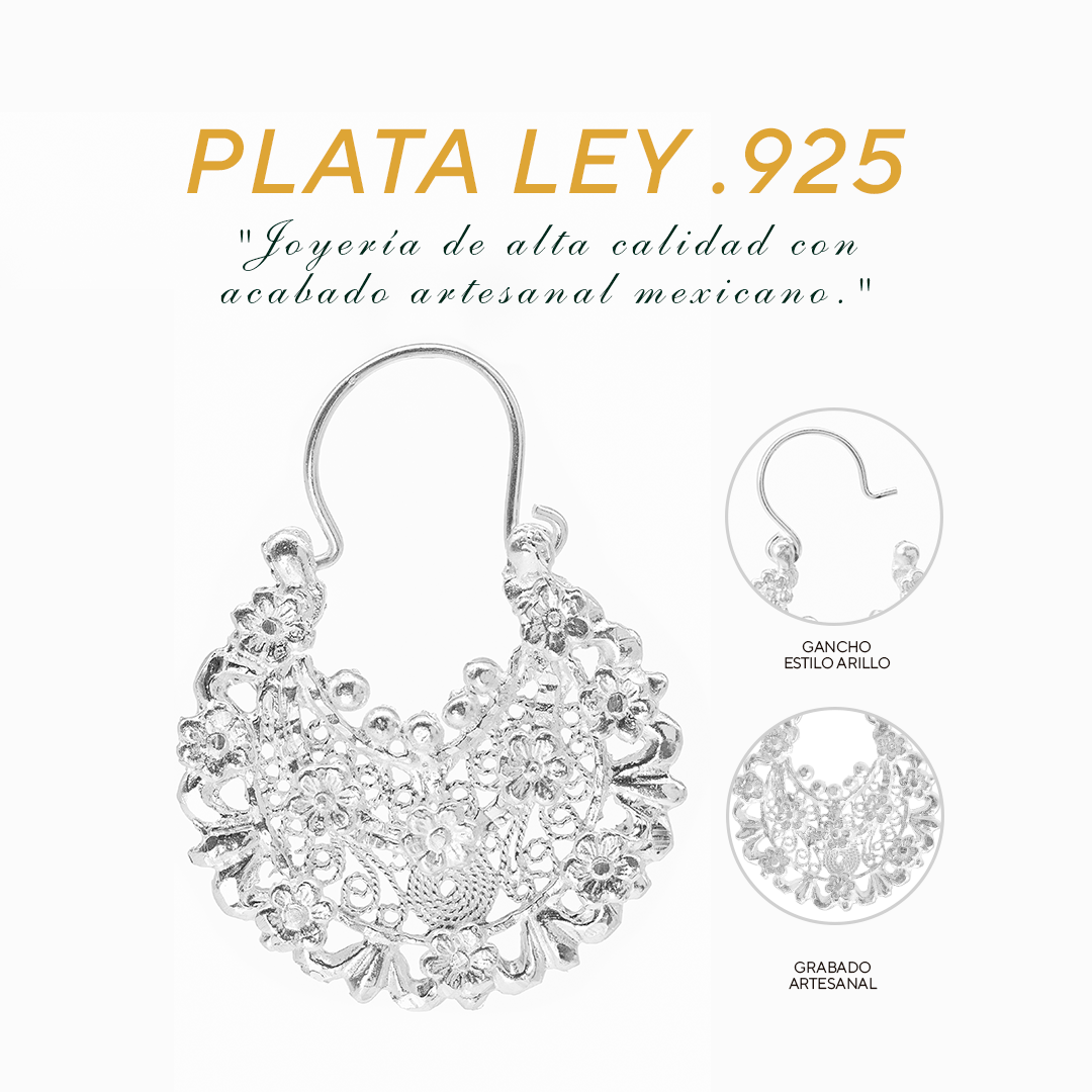 Aretes Plata .925 de Aro Abierto Borde Floreado 10.3 Gramos - Joyería Elegante