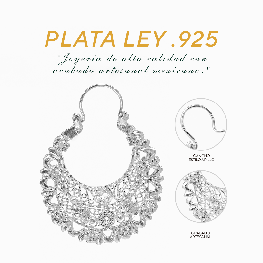 Aretes Plata .925 de Aro Abierto Floreado 13.8 Gramos - Joyería Elegante