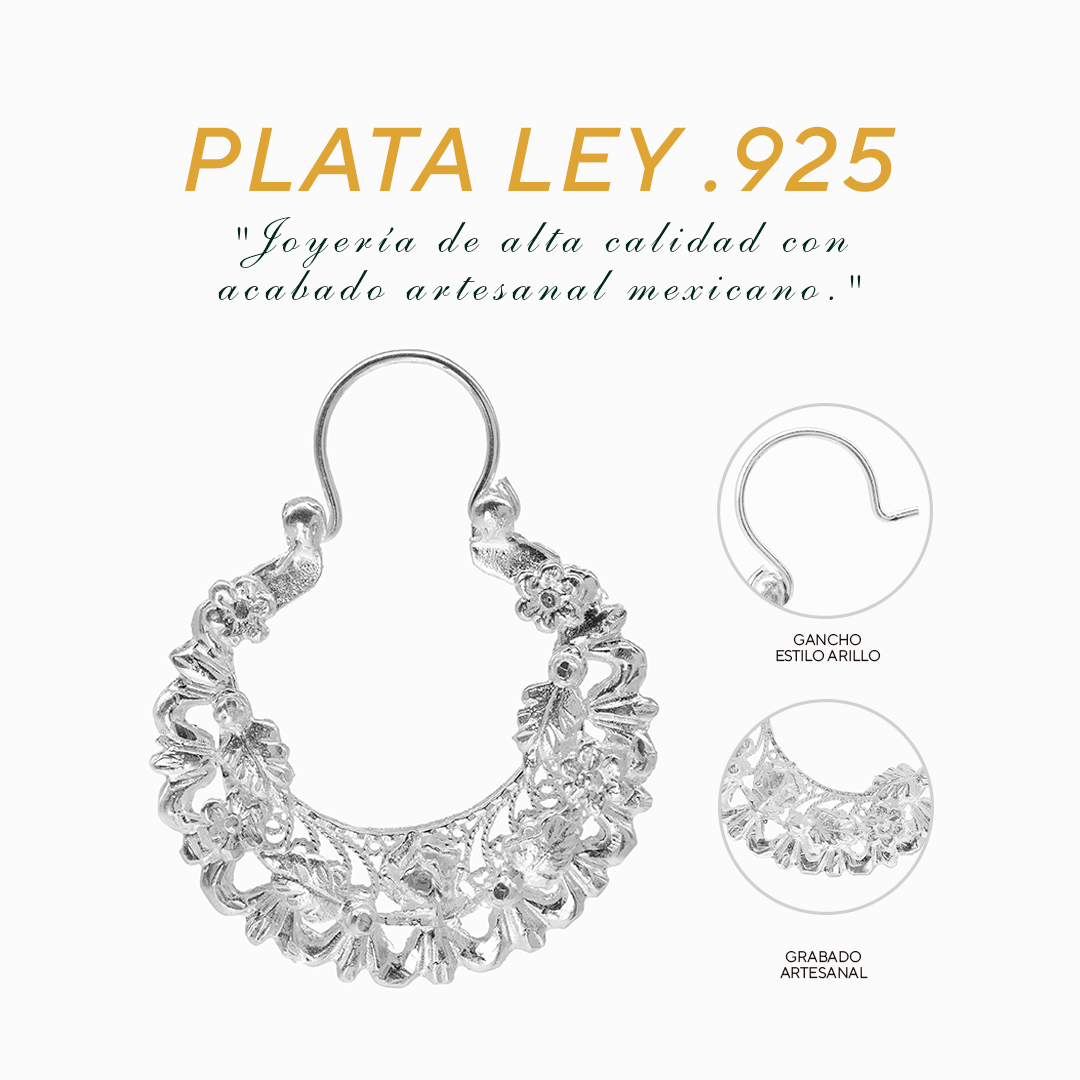 Aretes Plata .925 de Aro Abierto Floreado , 10.8 Gramos - Joyería Elegante
