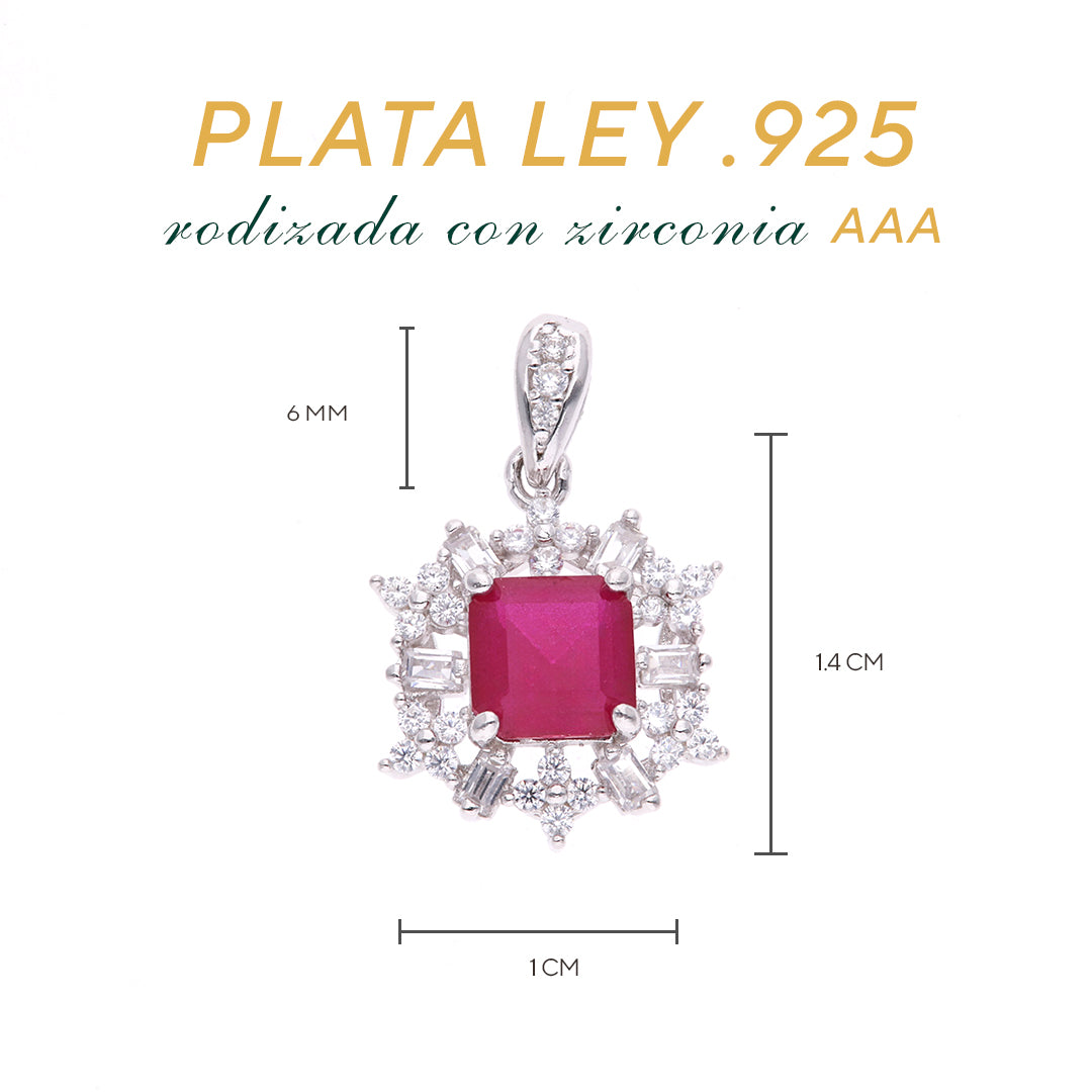 DIJE EN PLATA LEY .925, CON RODIO , ZIRCONIA AAA ROJO RUBI Y BLANCO