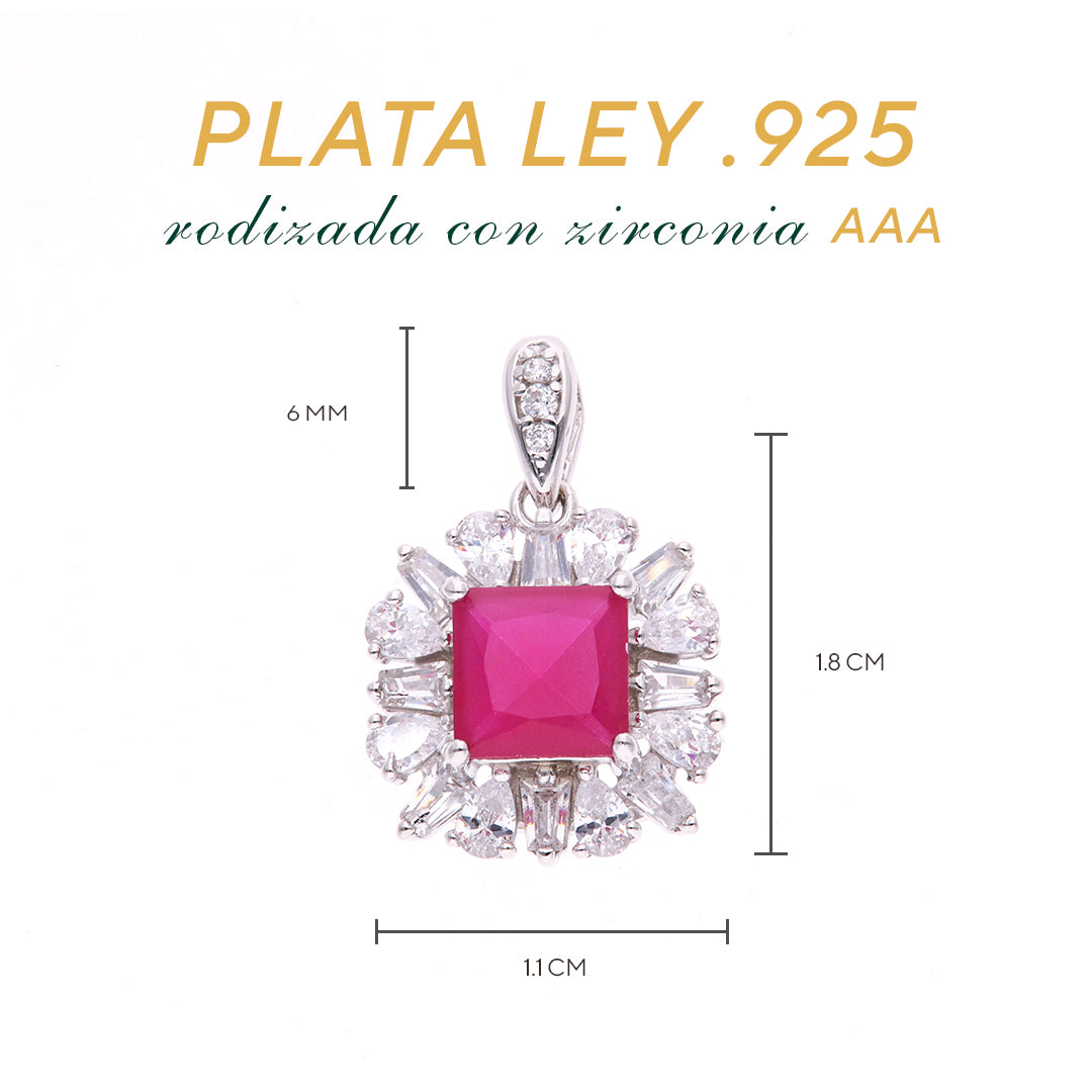 Dije Plata Ley 925 con Rodio y Zirconia AAA Color Rojo Rubí y Blanco