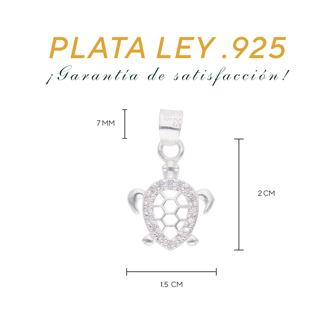 Medidas del dije tortuga marina: 2 cm alto × 1.5 cm ancho, argolla 7 mm – Plata Ley .925