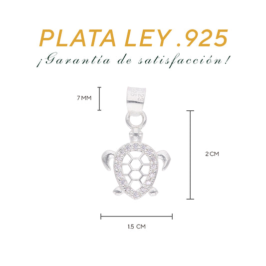 Medidas del dije tortuga marina: 2 cm alto × 1.5 cm ancho, argolla 7 mm – Plata Ley .925