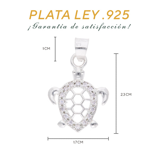 Medidas del dije tortuga marina: 2.3 cm alto × 1.7 cm ancho, argolla 1 cm – Plata Ley .925