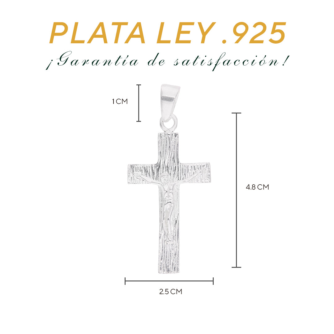 Medidas del crucifijo veta madera: 4.8 cm alto × 2.5 cm ancho, argolla 1 cm – Plata Ley .925