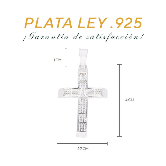 Medidas de la cruz calada óvalos: 4 cm alto × 2.7 cm ancho, argolla 1 cm – Plata Ley .925