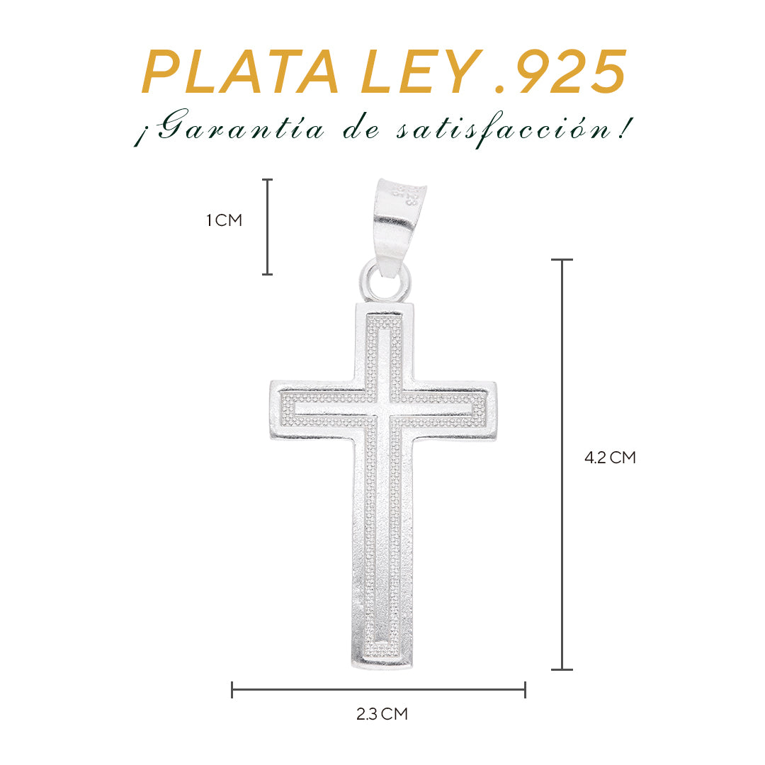 Medidas del dije cruz diamantada: 4.2 cm alto × 2.3 cm ancho, argolla 1 cm – Plata Ley .925