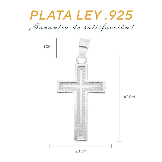 Medidas del dije cruz diamantada: 4.2 cm alto × 2.3 cm ancho, argolla 1 cm – Plata Ley .925