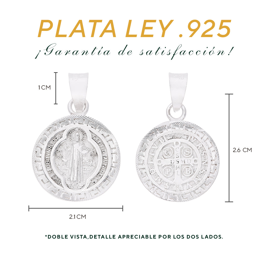 Dije Medalla San Benito Chica Biface — Plata .925 | DR191