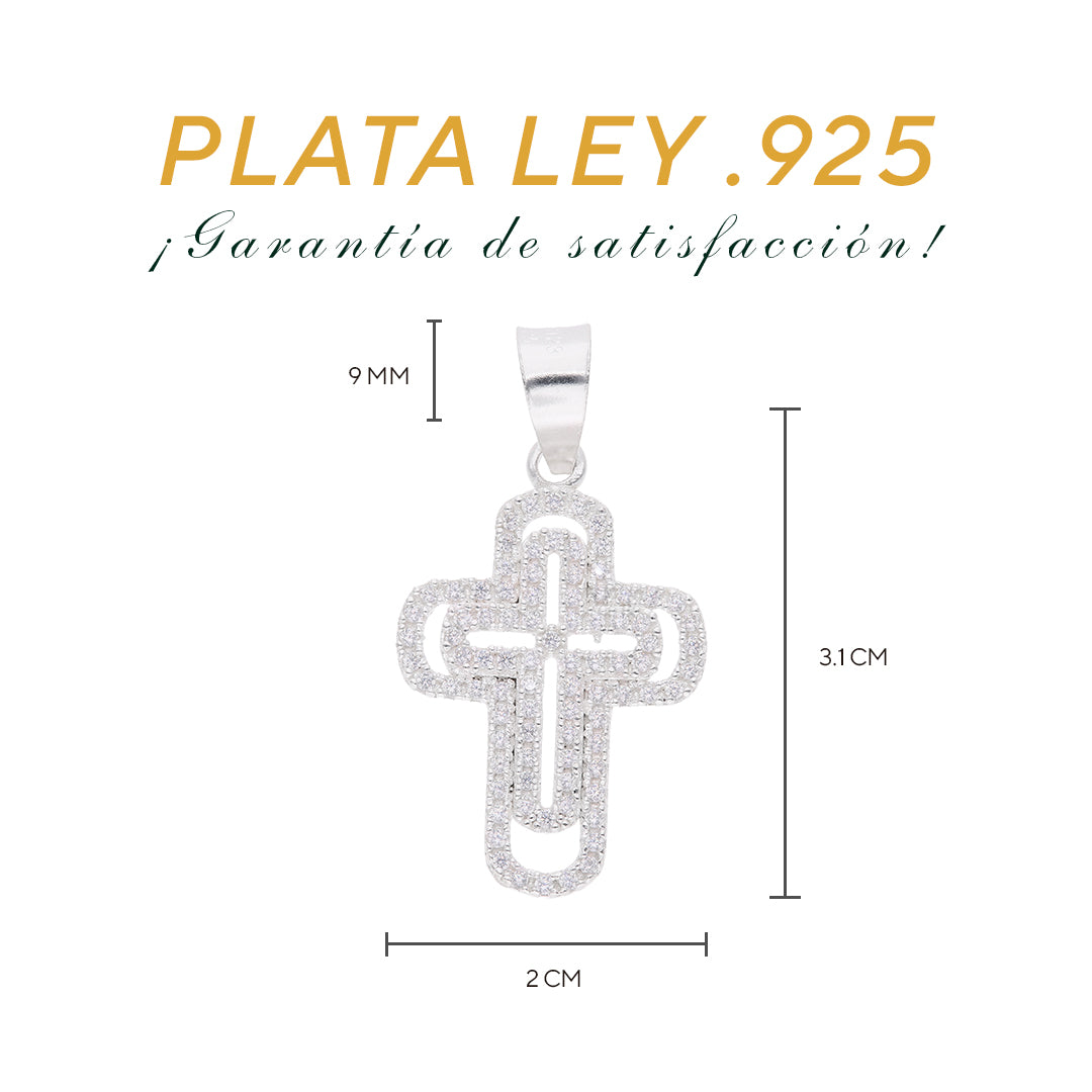 Medidas del dije cruz calada: 3.1 cm alto × 2.0 cm ancho, bailén 9 mm — Plata Ley .925