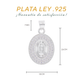 Medidas de la medalla chica: 2.6 cm alto × 1.8 cm ancho, argolla 7 mm — Plata Ley .925