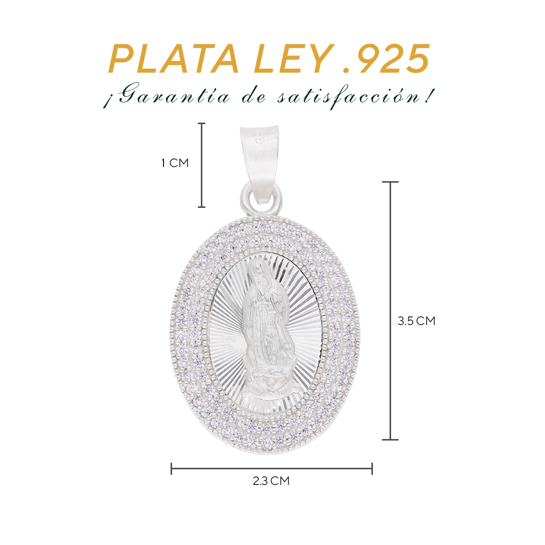 Medidas de la medalla: 3.5 cm alto × 2.3 cm ancho — Plata Ley .925