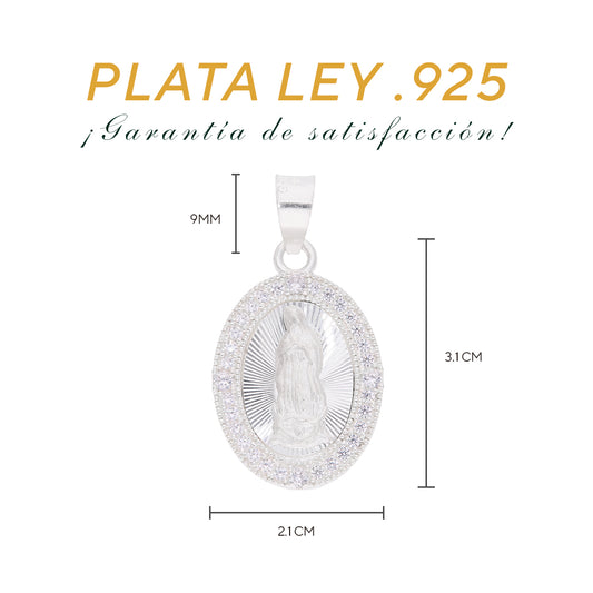 Medidas del dije: 3.1 cm alto × 2.1 cm ancho, bailén 9 mm — Plata Ley .925