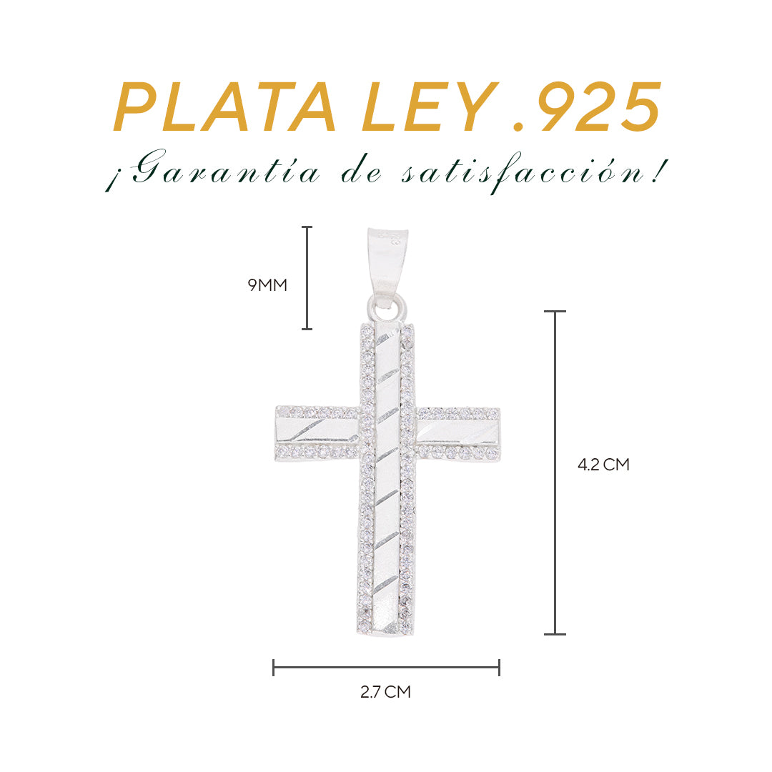 Medidas del dije cruz: 4.2 cm alto × 2.7 cm ancho, bailén 9 mm — Plata Ley .925