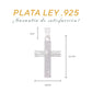Medidas del dije cruz: 3.6 cm alto × 2.4 cm ancho, bailén 1 cm — Plata Ley .925