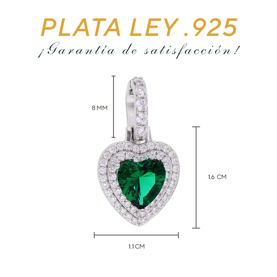 Dije Corazón Esmeralda con Doble Halo Pavé — Plata .925