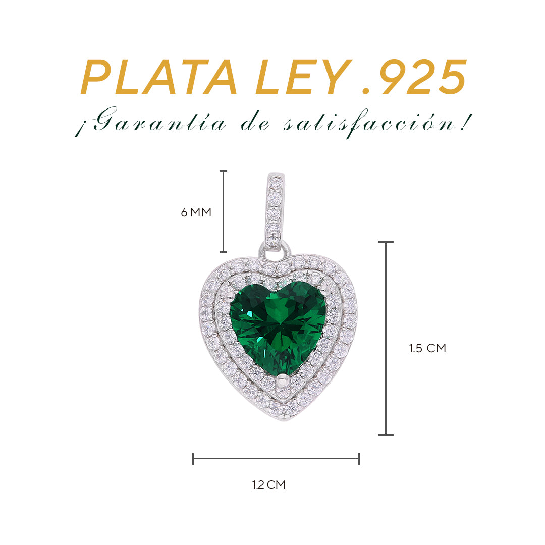 Dije Corazón Esmeralda con Doble Halo Pavé Grande — Plata .925