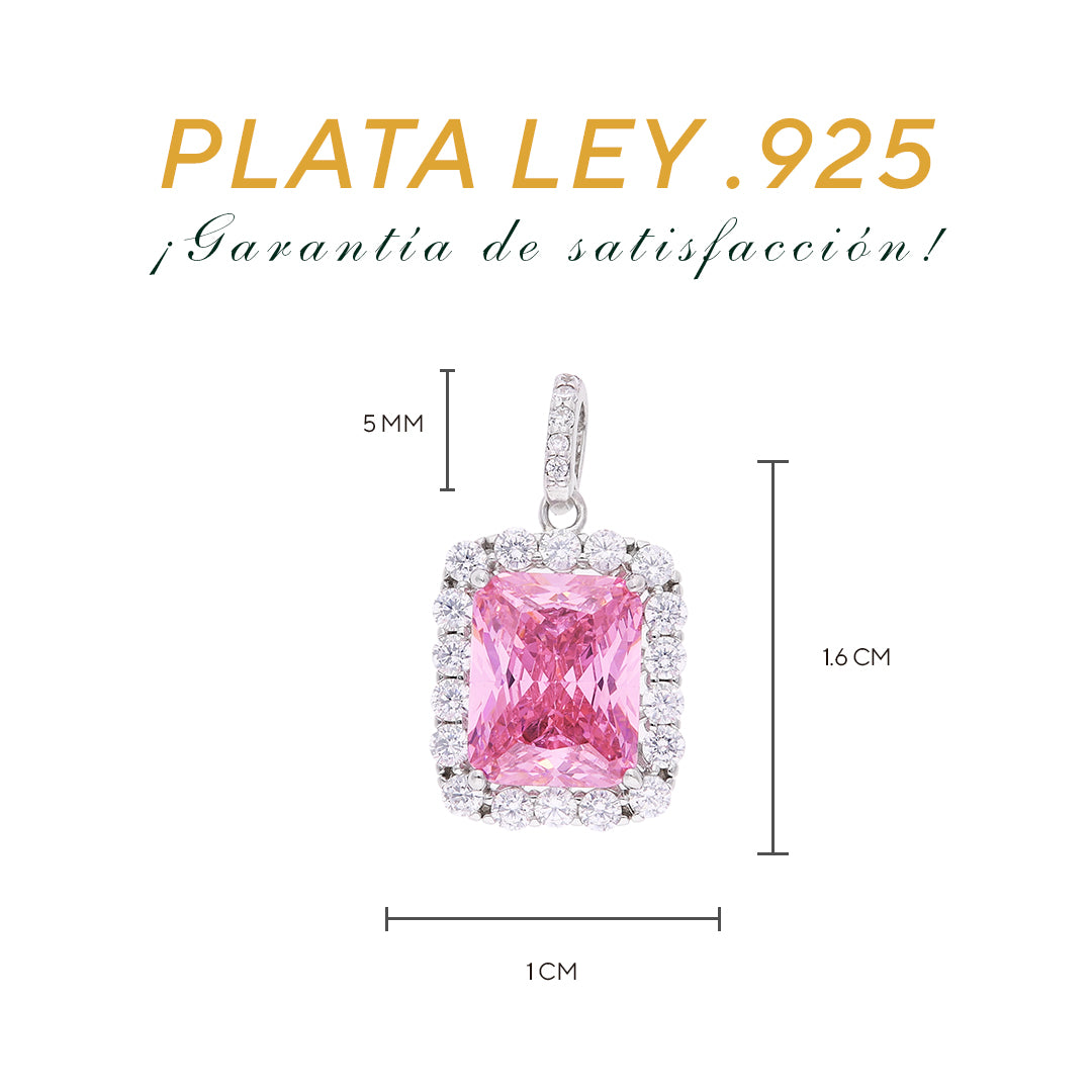 Dije Morganita Rosa con Halo de Zircones Blancos — Plata .925