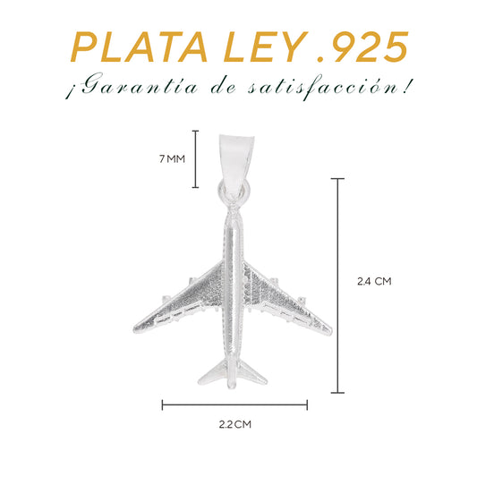 Medidas del dije avión: 2.4 cm alto × 2.2 cm ancho, argolla 7 mm – Plata Ley .925