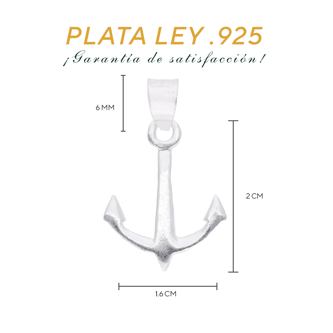 Medidas del dije ancla: 2 cm alto × 1.6 cm ancho, bailén 6 mm — Plata Ley .925