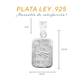 Medidas del dije placa: 2.5 cm alto × 1.4 cm ancho, bailén 1 cm — Plata Ley .925