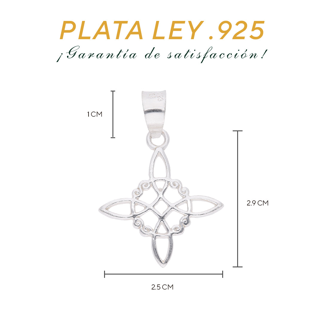 Medidas del dije nudo celta: 2.9 cm alto × 2.5 cm ancho, argolla 1 cm – Plata Ley .925