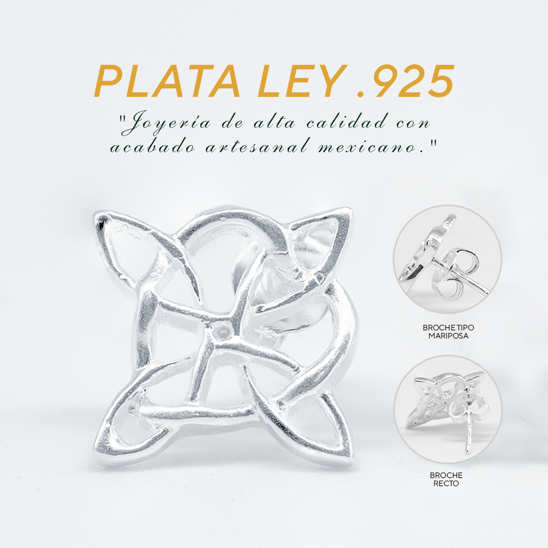 Aretes de Plata .925 - Diseño Nudo de Bruja (2cm x 2cm)