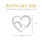 Medidas del dije doble corazón: 2.6 cm alto × 1.6 cm ancho, deslizante – Plata Ley .925